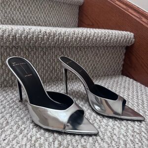 Black Suede Studio Silver Mules